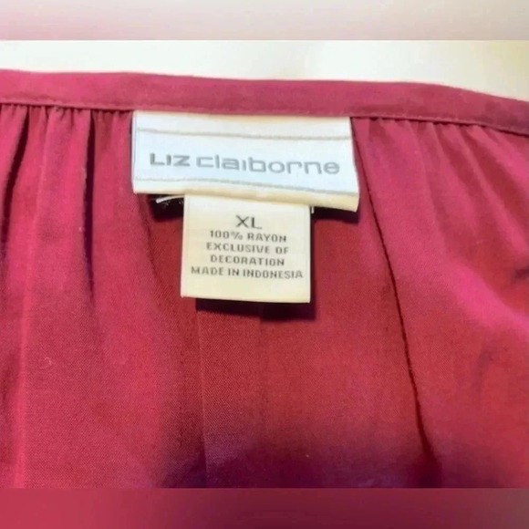 Liz Claiborne Women’s Burgundy Boho Style Blouse/Top Tie Front 3/4 Sleeves XL - Picture 3 of 3